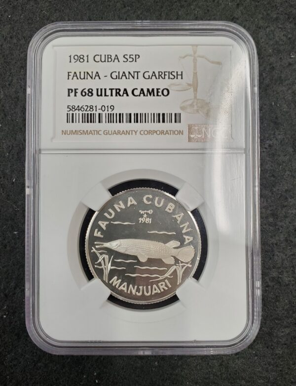 1981 Fauna Cubana 5 Pesos Giant Garfish Proof PF68 Ultra Cameo NGC