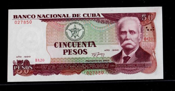 1990 Banco Nacional  50 Pesos 1 Year Type