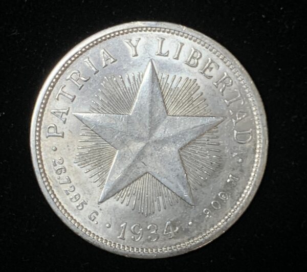 1934 Silver Cuban Star Peso BU