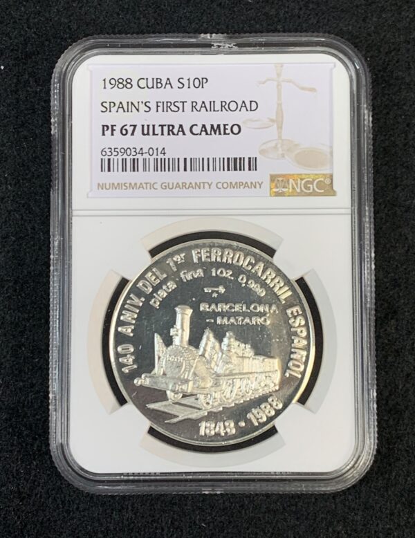 1988 Cuba 10 Pesos Spain's First Railroad NGC PF67 UC