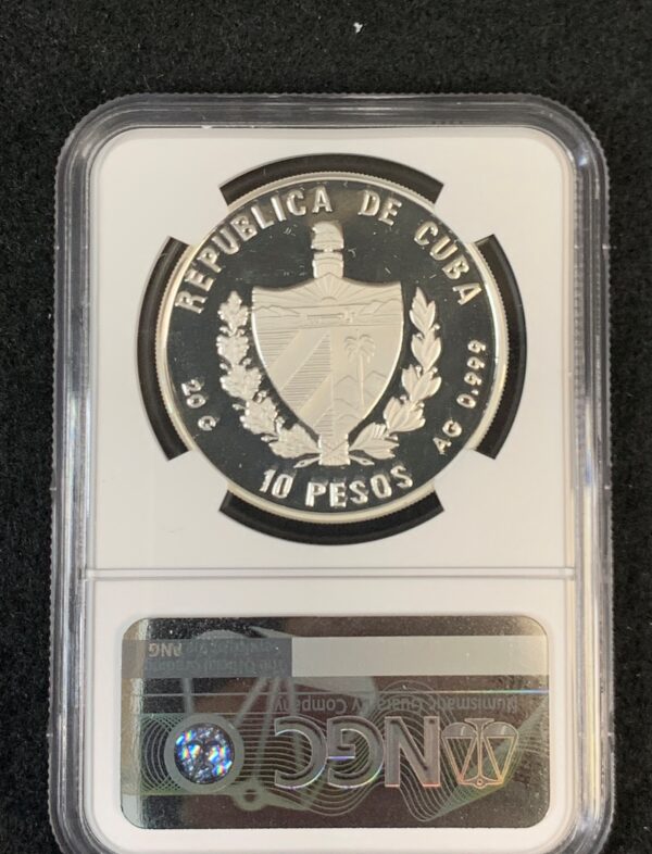 1994 Cuba 10 Pesos Striped Bass Colorized NGC PF69 UC - Image 2