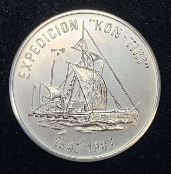 1987 Cuba 1 Peso 40th Anniv. Expedition of Kon-Tiki KM#154