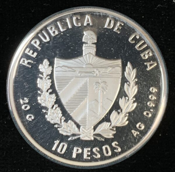 1994 Cuba 10 Pesos World Cup Soccer w/Bridge KM#510 - Image 2