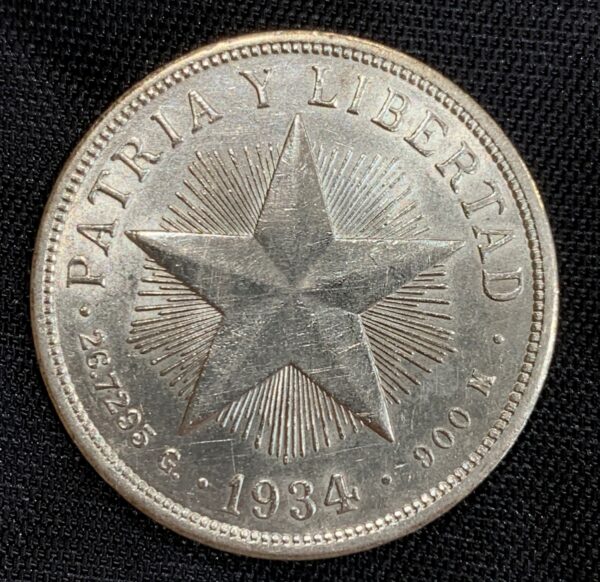 1934 Silver Cuban Peso Macho UNC