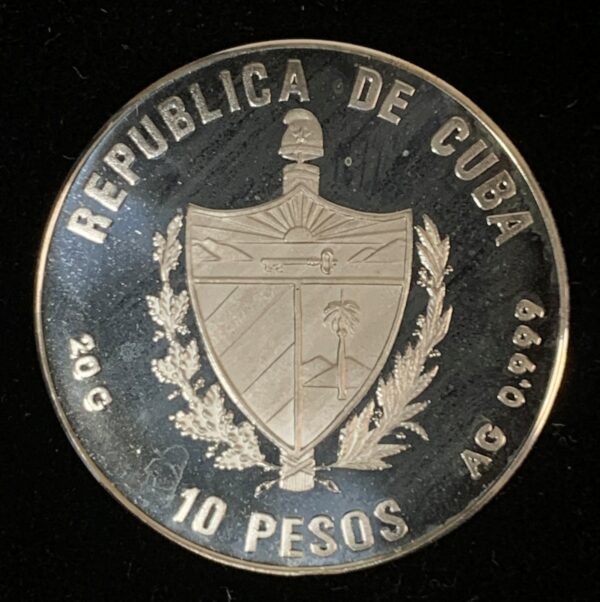 1989 Cuba 10 Pesos Discovery of America Frosted Sea KM#238 - Image 2