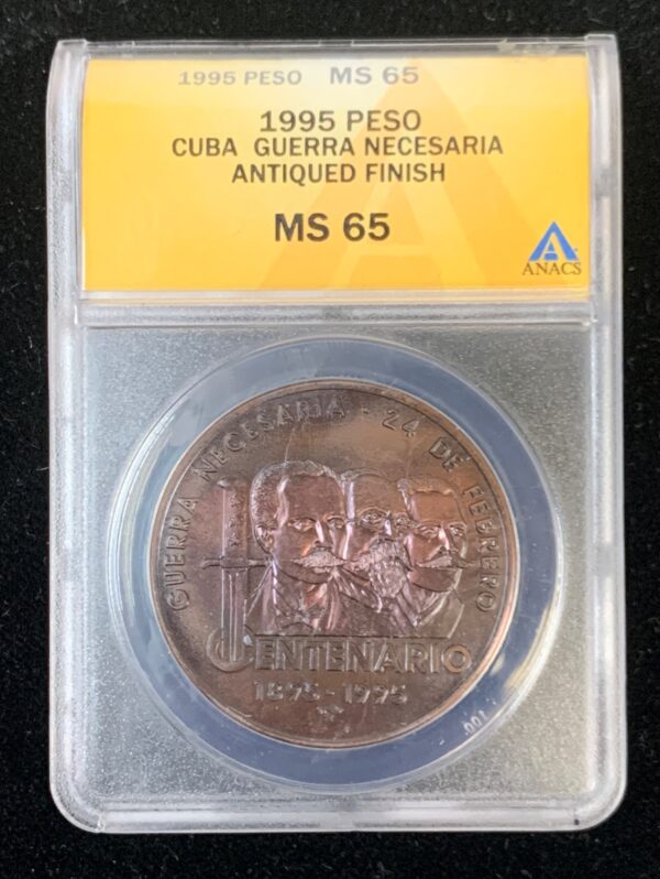 1995 Cuba 1 Peso Centenario Antiqued ANACS MS65