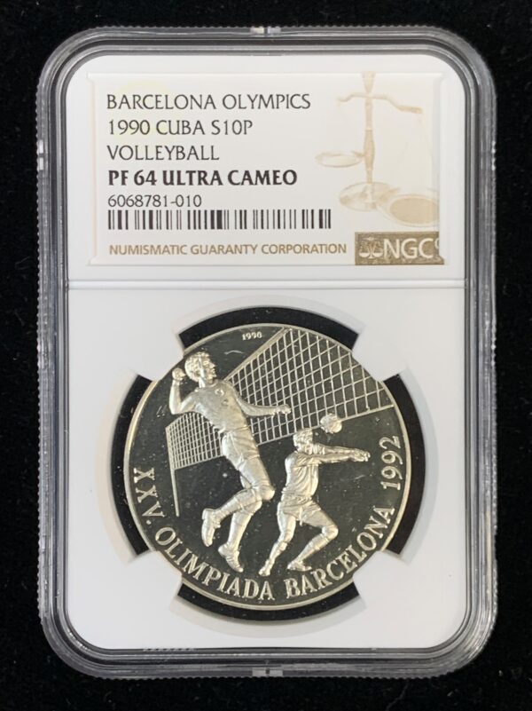 1990/1992 Cuba 10 Pesos 25th Olympic Games Barcelona-Volleyball NGC PF64  UC