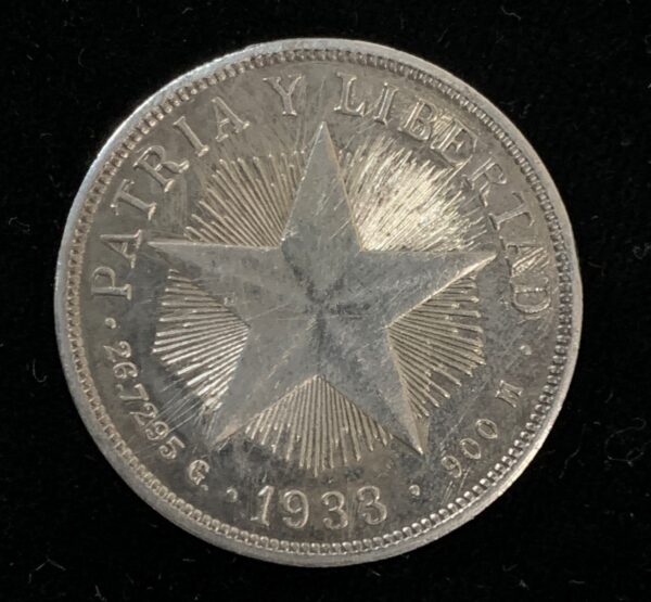 1933 Cuba Star Peso AU Scrubbed