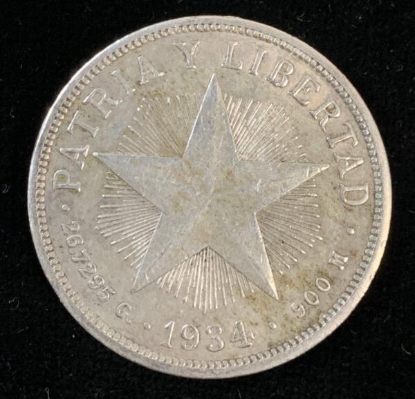 1934 Cuba Star Peso AU Cleaned