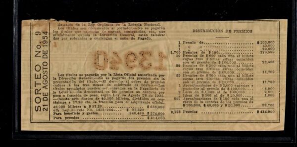 1954-08-21 Republica De Cuba Vintage Cuban Lottery Ticket - Image 2