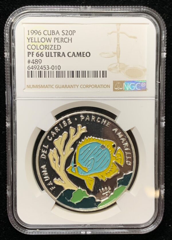 1996 Cuba 20 Pesos Yellow Perch Colorized NGC PF 66 UC