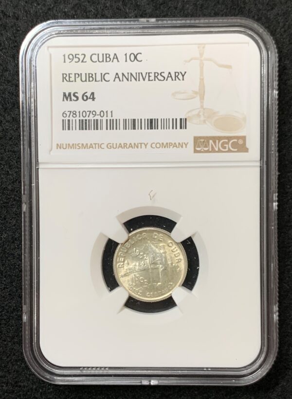 1952 Cuba 10 Centavos Republic Anniversary NGC MS64