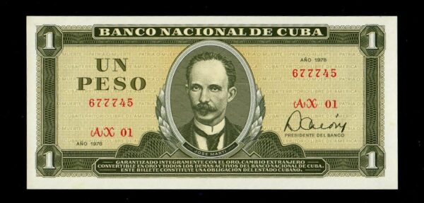 1978 Cuba 1 (Un) Peso Marti Banco Nacional Replacement