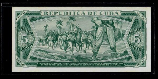 1964 Cuba Banco Nacional 5 Pesos UNC Specimen - Image 2