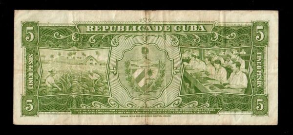 1958 Cuba 5 Pesos Replacement Note Banco Nacional - Image 2