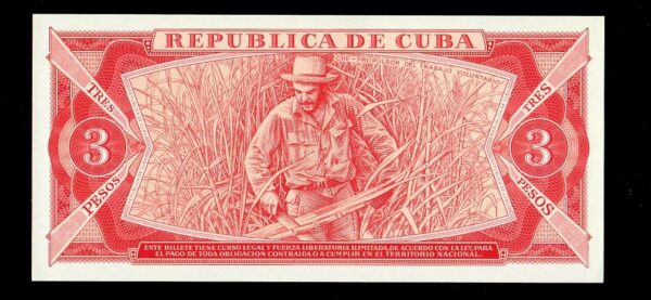 1988 Cuba 3 Pesos Banco Nacional UNC - Image 2