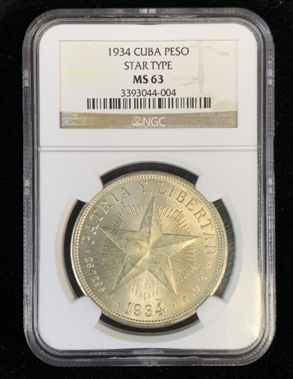 1934 Cuba  Star Peso NGC MS63