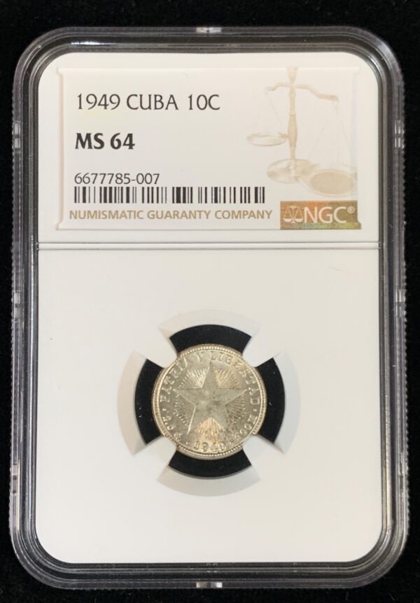 1949 Cuba 10 Centavos NGC MS64