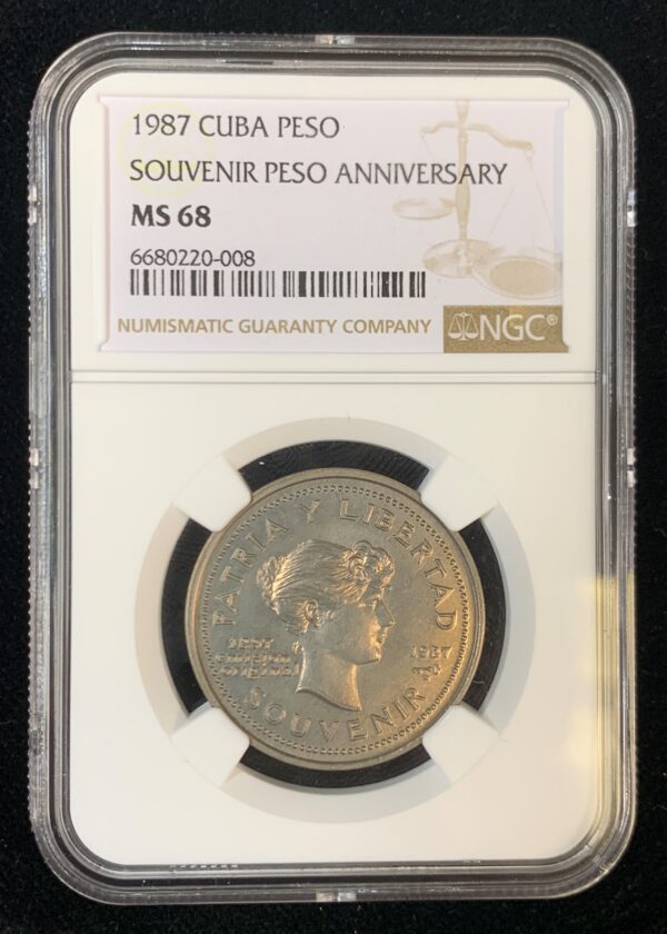 1987 Cuba Peso Souvenir Peso Anniversary NGC MS 68