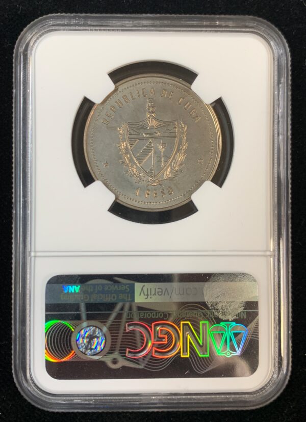 1987 Cuba Peso Souvenir Peso Anniversary NGC MS 68 - Image 2