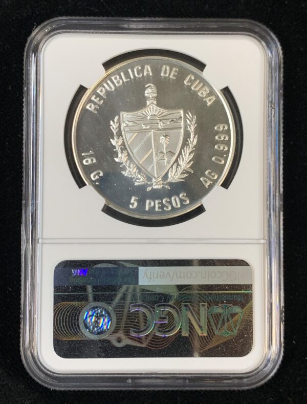 1988 Cuba 5 Pesos Silver Death of Carlos J Finlay NGC PF67 UC - Image 2