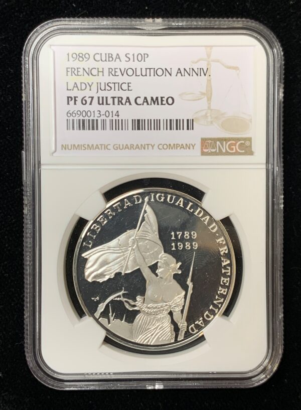 1989 Cuba 10 Pesos French Revolution Lady Justice NGC PF67 UC