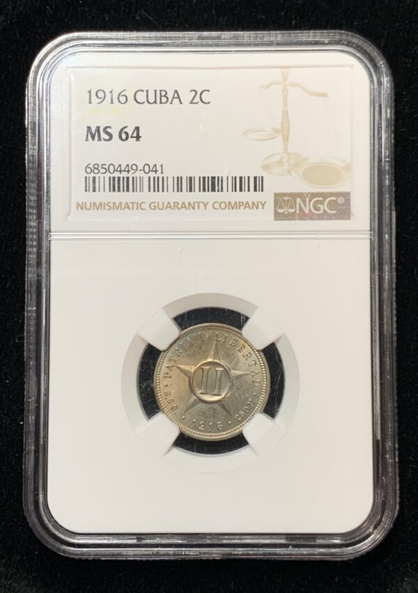 1916 Cuba 2 Centavos NGC MS64