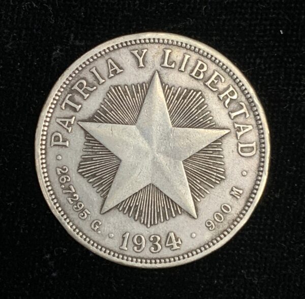 1934 Silver Cuban Star Peso VF