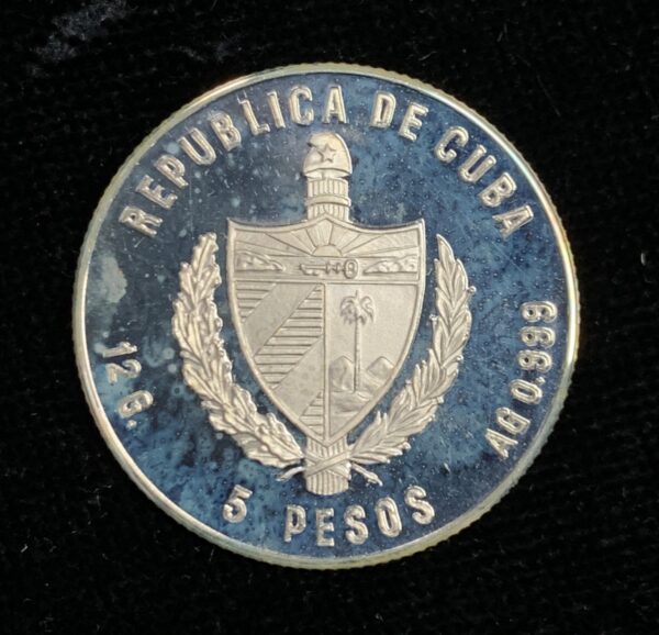 1982 Cuba 5 Peso Don Quijote and Sancho Panza Proof KM#101 - Image 2