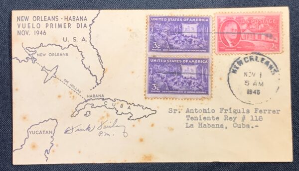 Cuba First Day Cover New Orleans-Habana First Day Flight Nov. 1946