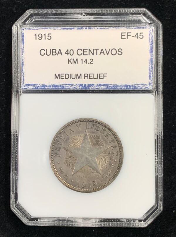 1915 Cuba 40 Centavos PCI EF-45 Medium Relief