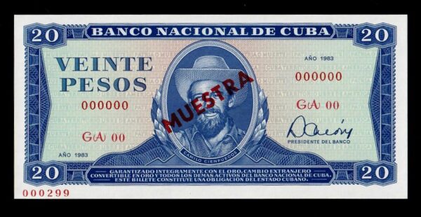 1983 Cuba 20 Pesos Banco Nacional Muestra UNC