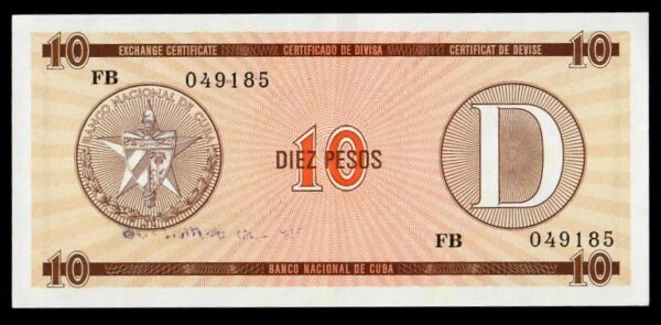 ND1991 Cuba Exchange Certificate 10 Pesos Series D UNC