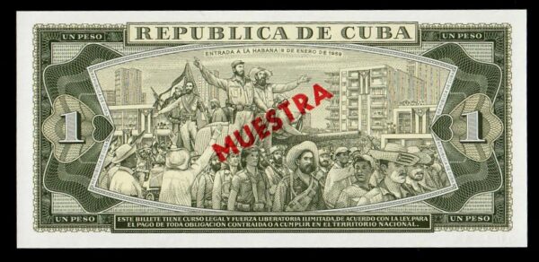 1982 Cuba Un Peso Marti Banco Nacional Muestra UNC - Image 2