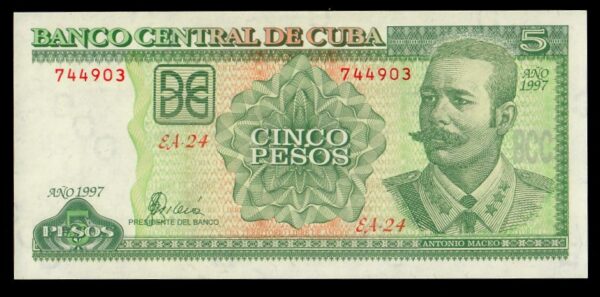 1997 Cuba 5 Pesos Banco Central UNC