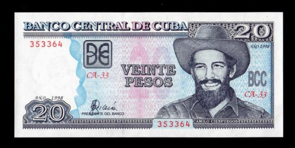 1998 Cuba 20 Pesos Banco Central UNC