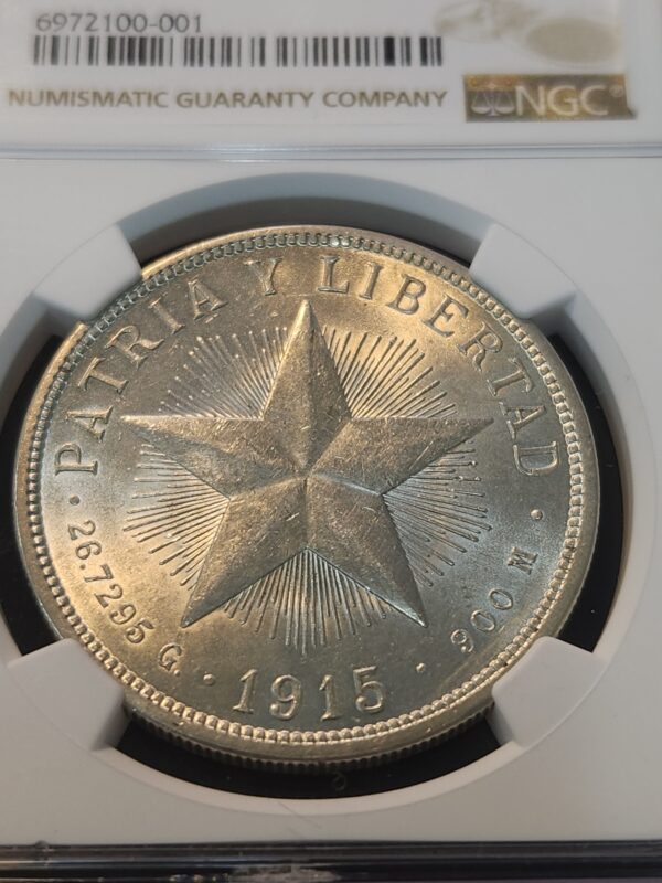 1915 Cuba Star Peso High Relief NGC MS 61 - Image 3