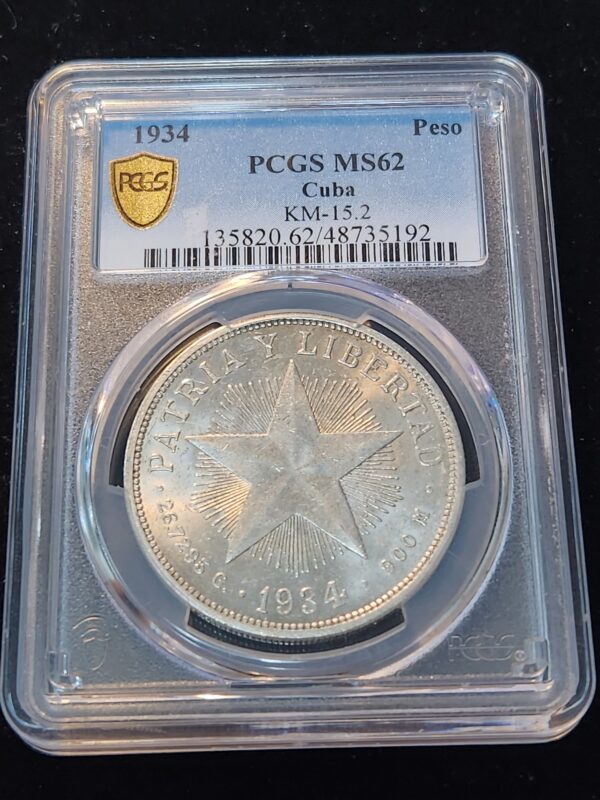 1934 Cuba Star Peso MS62 PCGS