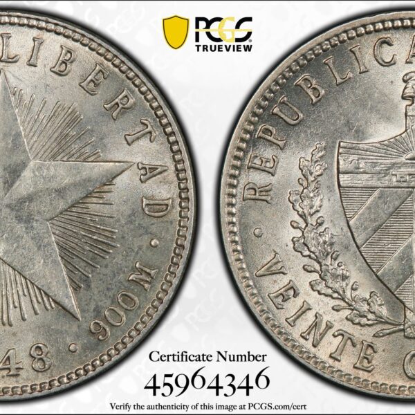1948 Cuba 20 Centavos - PCGS MS62