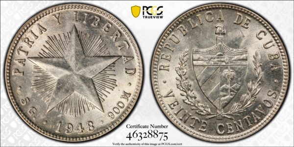 1948 Cuba 20 Centavos - PCGS MS63