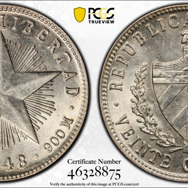 1948 Cuba 20 Centavos - PCGS MS63