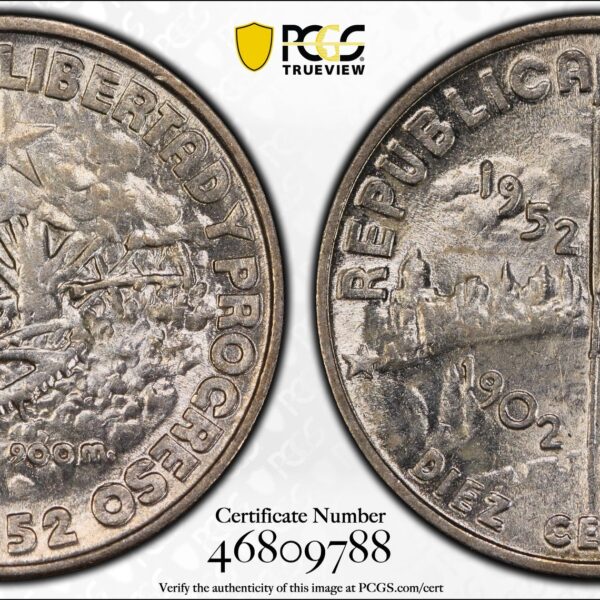 1952 Cuba 10 Centavos - PCGS AU58