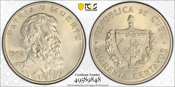 1962 Cuba 40 Centavos - PCGS MS62