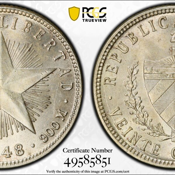 1948 Cuba 20 Centavos - PCGS MS63