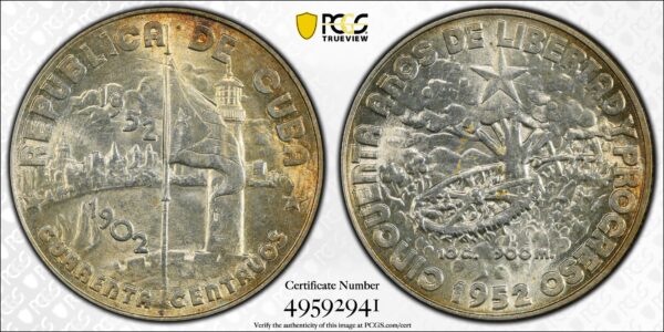 1952 Cuba 40 Centavos - PCGS MS62