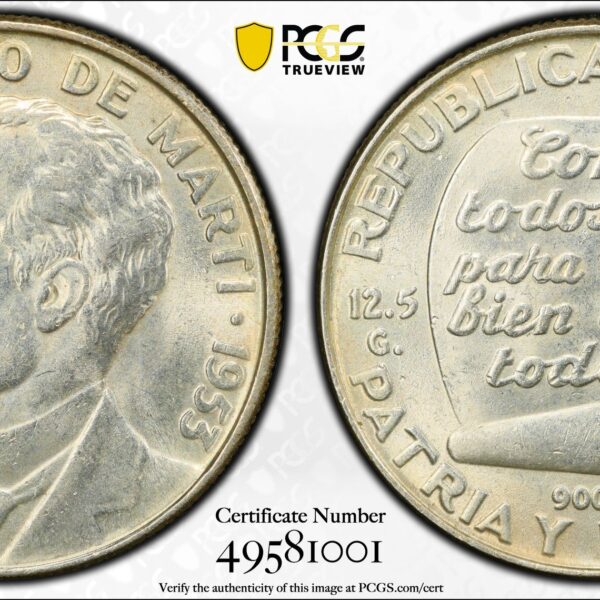 1953 Cuba 50 Centavos - PCGS MS62