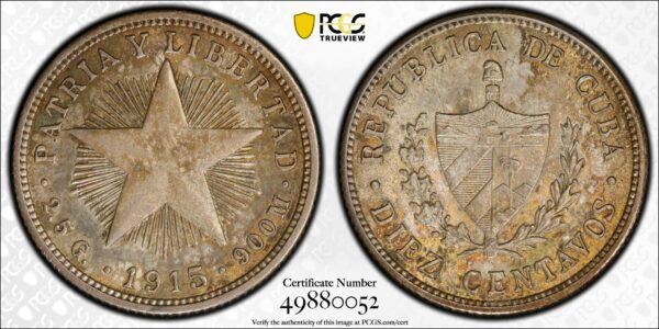 1915 Cuba 10 Centavos - PCGS MS63
