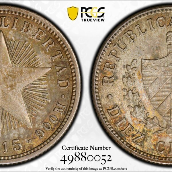 1915 Cuba 10 Centavos - PCGS MS63