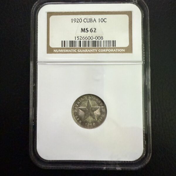 1920 Cuba 10 Centavos - NGC MS62