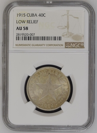 1915 Cuba 40 Centavos Low Relief - NGC AU58